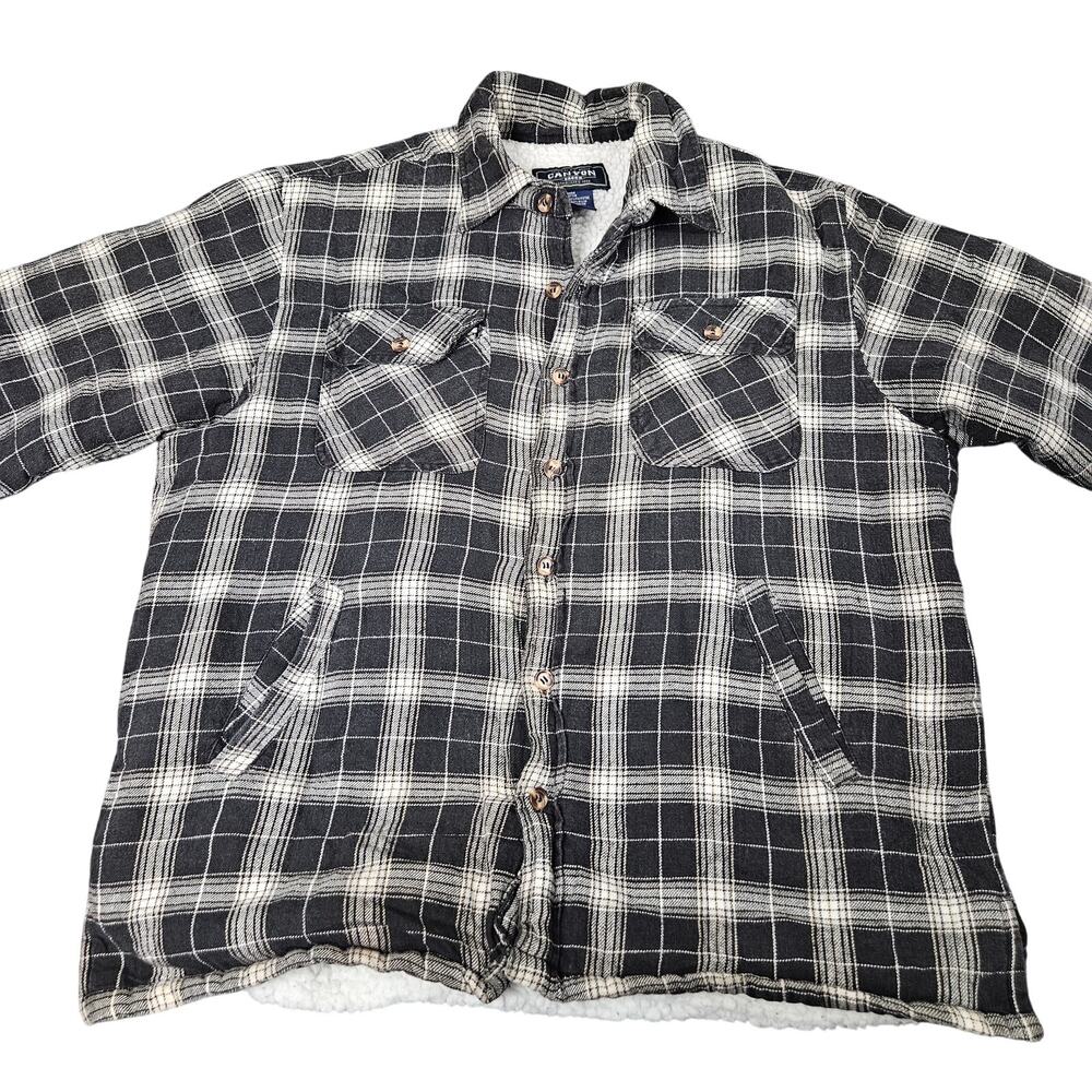Canyon Creek Sherpa Lined Plaid Shacket XL Black‎ White Flannel Jacket
